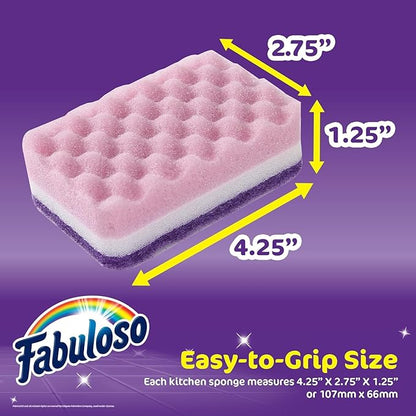 Fabuloso Scratch-Free Kitchen Dish Sponges Purple Cellulose Scrubber Sponge with Scouring Pad Dishes Pots Pans Counters and Sinks Tough on Messes 4.25 x 2.75 x 1.25 in 4 Count 2 Pack Extended Supply