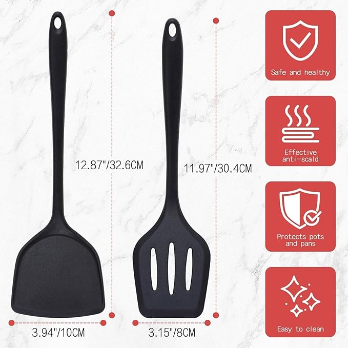 Nonstick Frying Pan Set - Iron Frying Pan 3-Piece Set (8", 10", 12") + 2 Silicone Spatulas, With Premium Nonstick Coating, Up to 450°F, Skillet Suitable for Induction, Gas & More