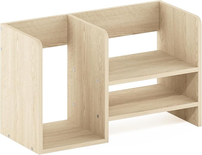 Furinno Hermite Desk Organizers, Office Organization with Accessories and Vertical File Holder, Desktop Book Shelf, for Office Supplies, Desk Accessories, for Study Room, Dorm, Natural Oak