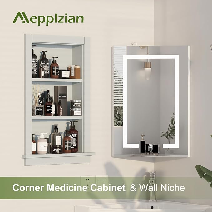 Recessed Medicine Cabinet,in Wall Shower Niche,14x24 Bathroom Cabinet with Storage,Bathroom Niche for Shower Wall for Bedroom,Wall Niches Insert for Drywall,Grey/MDF