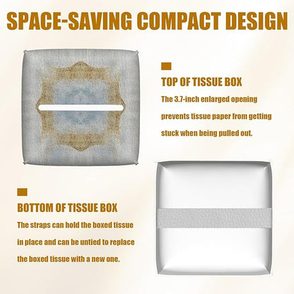 Art Great Wave Tissue Box Cover 2PCS, Leather Tissue Box Holder Square Facial Paper Case Tissue Box Cube Organizer for Bathroom Bedroom Desk Office