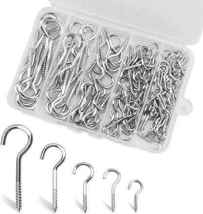 125 Pcs Ceiling Hooks for Hanging Plants - 5 Sizes Metal Screw Hooks Heavy Duty,DIY Hanging Hooks Decors for Christmas String Lights Cup Wind Chime,Bird Feeders Indoor&Outdoor (Silvery, 125PCS)