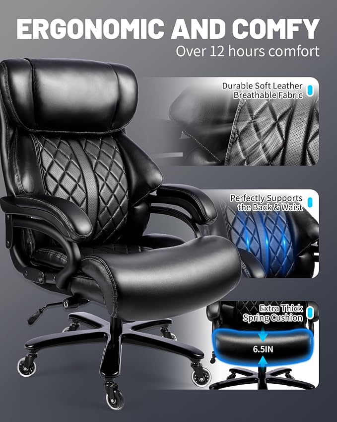 800lbs Executive Chairs, Executive Desk Chairs with Adjustable Lumbar Support, Office Chair for Heavy People, Heavy Duty Office Chair with Quiet Rubber Wheel and Extra Wide seat