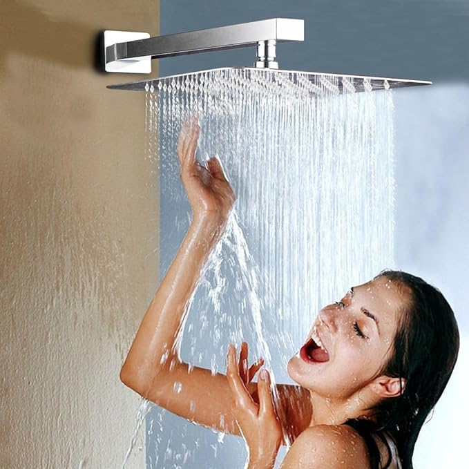 Voolan Extra Large Rain Shower Head - High Flow Square Rainfall Showerhead - Waterfall Full Body Coverage - Universal Ceiling or Wall Mount (16 * 12 Inch Rectangle, Brushed Nickel)