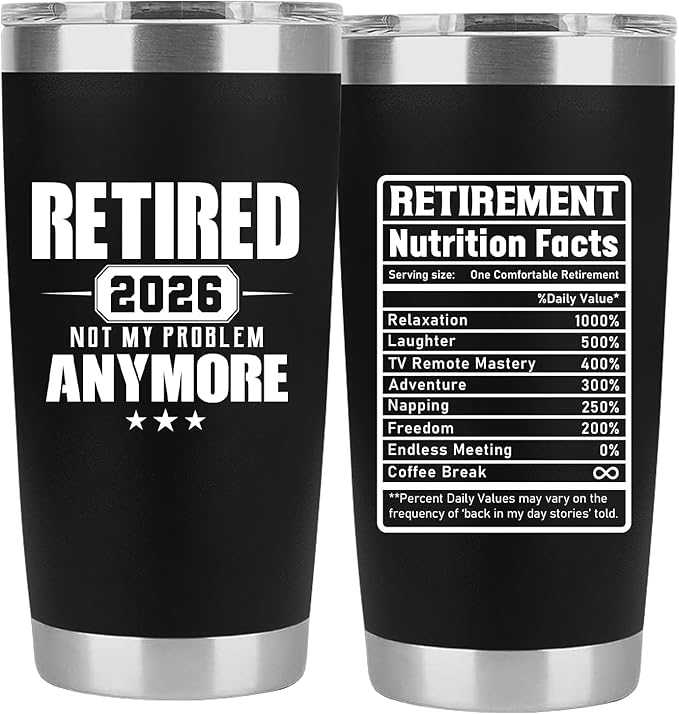Retirement Gifts for Men 2026 - Retired Not My Problem Anymore - Funny Retired Tumbler for Men, Him, Father, Husband, Coworkers - Happy Retirement Gifts, Black Tumbler 20 Oz