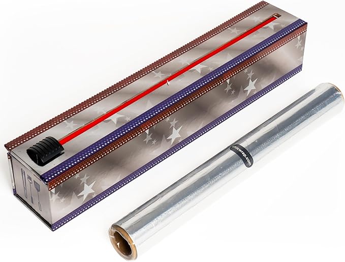 ChicWrap® Patriotic Refillable Aluminum Foil Dispenser - Includes One 12" x 30' roll of Professional Grade Aluminum Foil - BPA Free and Kosher Certified - Reusable Dispenser w/Slide Cutter