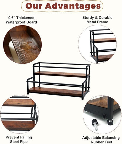 Coffee Syrup Rack Organizer, 2-Tier | Metal Bottle Holder, 10 Bottles Capacity, Rustic Countertop Display Shelf, For Coffee Bar, Kitchen Cabinet, Pantry