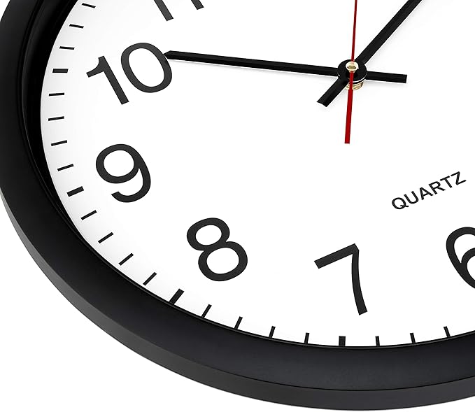 Bernhard Products Black Wall Clock Silent Non Ticking - 16 Inch Extra Large Quality Quartz Battery Operated Round Easy to Read Home/Office/Business/Kitchen/Classroom/School Clocks