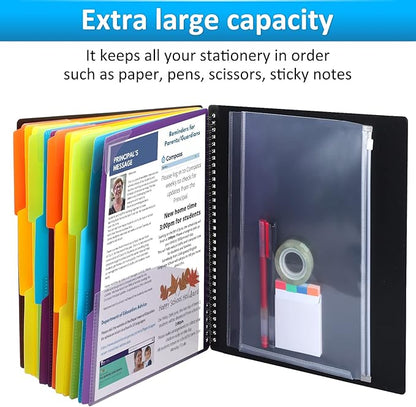 HABGP 24 Pocket Plastic folders with Pockets, 12 Colors Multi Pocket Folder Binder with Dividers, Office Organizer Folder Letter Size School Supplies