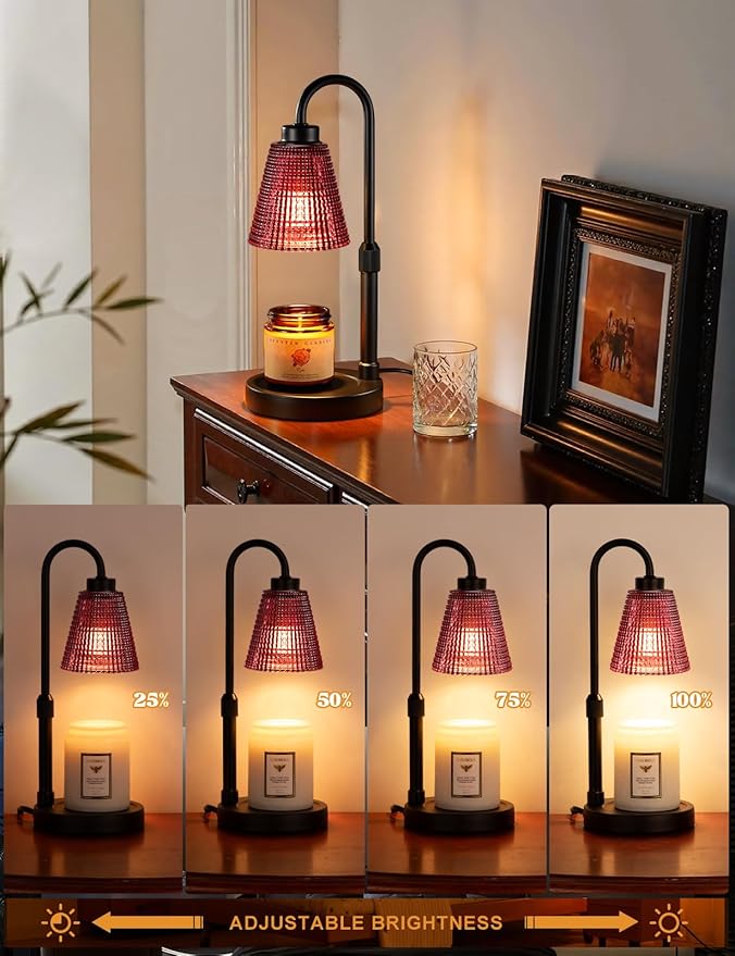 Innqoo Pomegranate Red Candle Warmer Lamp with Timer, Dimmable Candle Warmer for Home Decor, Height Adjustable Candle Lamp for Jar Candles, Birthday Gifts for Women Mom, House Warming Gifts New Home