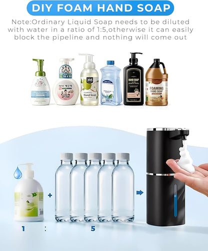 Automatic Foaming Soap Dispenser Touchless, USB Rechargeable Smart Hand Soap Dispenser, 9-Level Adjustable, 13.5oz/400mL,IPX5 Waterproof, Wall/Tabletop Kitchen Bathroom, Black
