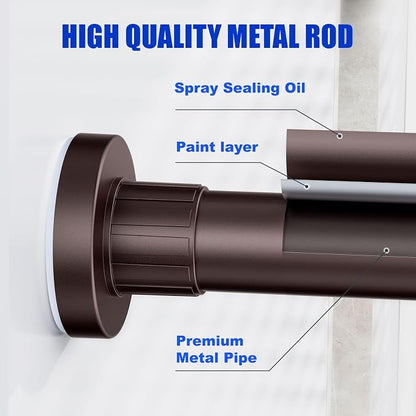 Ausemku Shower Curtain Rod 32-94 Inch Adjustable - 1 Inch Diameter Heavy Duty No drill Spring Tension Shower Rod, Non-Slip Rustproof Telescopic Rod for Bathroom, Brown