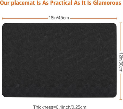 Vinyl Placemats Set of 6 Heat Resistant Easy Clean Non-Slip Place Mats for Dining Table Faux Leather Waterproof Stain Resistant Wipeable Washable PVC Table Mats(6, Black)