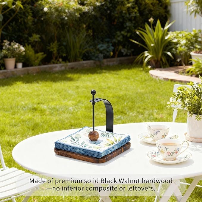 South American Rain Wood Napkin Holder for Table - Nordic Style Wooden Cocktail Napkin Holder Fits 5-7" Napkins - Windproof Dispenser for Kitchen, Coffee Bar, Cocktail Bar (Gift Idea)