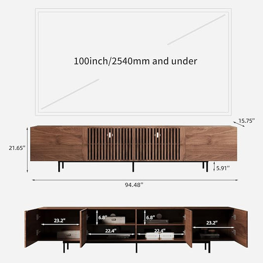Mid-Century Modern 94.48" TV Stand and Expandable Coffee Table Set, Large Walnut Entertainment Center with Storage for Living Room and Bedroom Furniture Decor