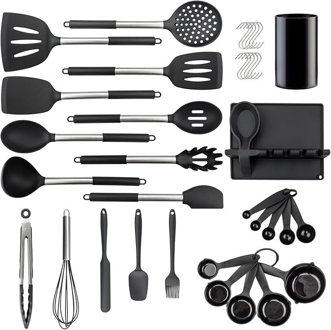 LeMuna Silicone Kitchen Utinsels Sets Heat Resistant Kitchen Utensils Set, Stainless Silicone Utensils Set for Nonstick Cookware, BPA Free, Dishwasher Safe