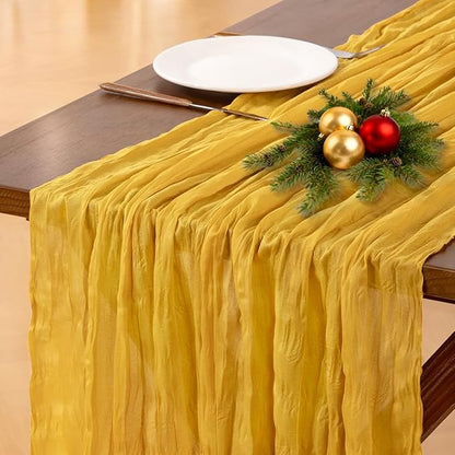 Socomi Gold Yellow Cheesecloth Table Runner Valentine's Day Boho Rustic Gauze 120 inch 10FT Cheese Cloth Runner for Wedding Party Baby Shower Birthday Home Decor Holiday Decorations
