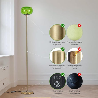 MAYNA Living Room Floor Lamp, Modern Standing Lamp with Green Bubble Shade, 67 Inch Tall Lamp for Bedroom, Study, Office (Includes 2700K Bulb) (Gold and Green)