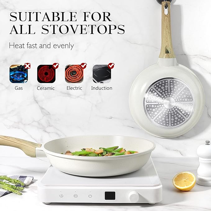 GiPP Nonstick Frying Pan Skillet - 8" White Granite Non Stick Pans, Omelette Pan with Heat-Resistant Handle, Compatible with All Stovetops, PFOA Free