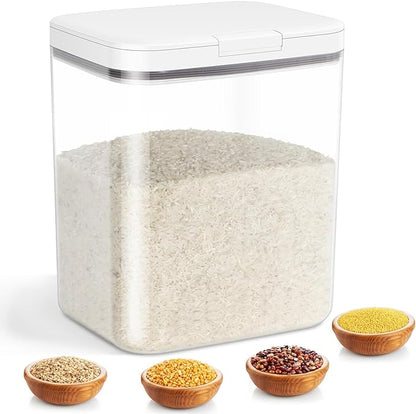 TBMAXS Rice Storage Container - 5.8 Qt | 11 Lbs Crystal-Clear Plastic Food Storage Container Bin with Pop-up Lid for Rice Flour Sugar, Dry Food Holder for Kitchen Pantry Organization and Storage