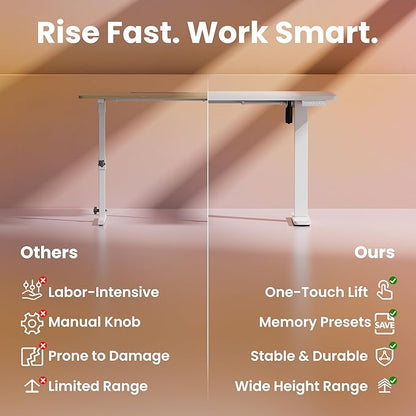 HUANUO 32" Small Electric Standing Desk Adjustable Height, 4 Memory Height Settings, Sit Stand Up Desk for Home Office & Computer Workstation, White