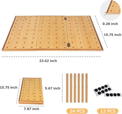 Foldable Pegboard Organizer for Kitchen – Bamboo Base & Acacia Wood Edge Dish Rack for Kitchen Countertop, and Drawer, 24 Pegs, 23.6" x 15.7"