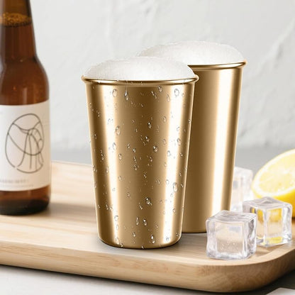 5 Pack 16 oz Stainless Steel Pint Cups,Stainless Steel Cup,Pint Cup Tumbler，water Tumbler,Stackable,Reusable,BPA Free (16oz-10pack-Gold steel)