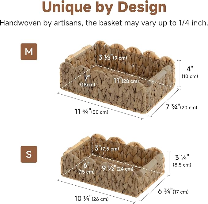 StorageWorks Toilet Paper Storage Basket, Living Room Organizers and Storage, Toilet Paper Basket with Wooden Handles, Small Water Hyacinth Scalloped Basket, Natural