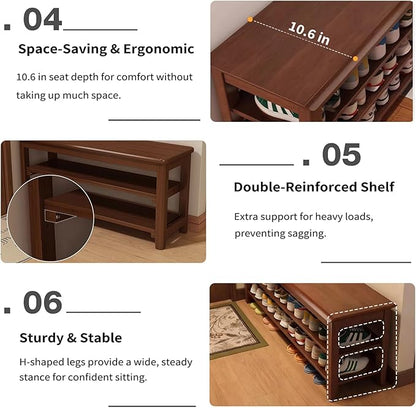 Shoe Rack Bench for Front Door Entrance, Solid Wood Shoe Bench for Closet, Entryway, Mudroom, Hallway, 39.4 inches