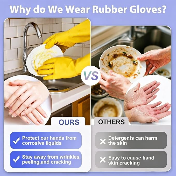 Rubber Kitchen Dishwashing Gloves - 4 Pairs Colorful Reusable Cleaning Gloves for Kitchen Washing Dishes and Household Cleaning(Small, Yellow+Blue)