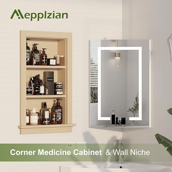 Recessed Medicine Cabinet for Bathroom Cabinet with Storage,14x24 in Wall Shower Niche Insert,3-Tier Bathroom Niche for Shower Wall,Recessed Niches Insert for Drywall,Imitation Natural