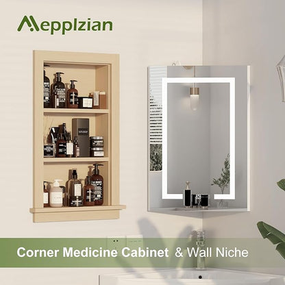 Recessed Medicine Cabinet for Bathroom Cabinet with Storage,14x24 in Wall Shower Niche Insert,3-Tier Bathroom Niche for Shower Wall,Recessed Niches Insert for Drywall,Imitation Natural