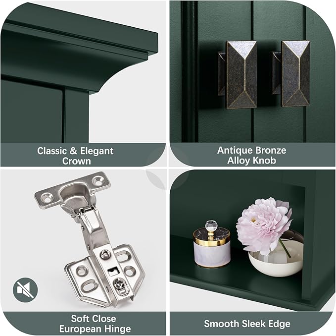 Bathroom Wall Cabinet, Wooden Medicine Cabinet Above Toilet Storage Cabinet with Doors and Adjustable Shelf Wall Mounted Storage Organizer Cabinet Over Toilet Cabinet (Forest Green)