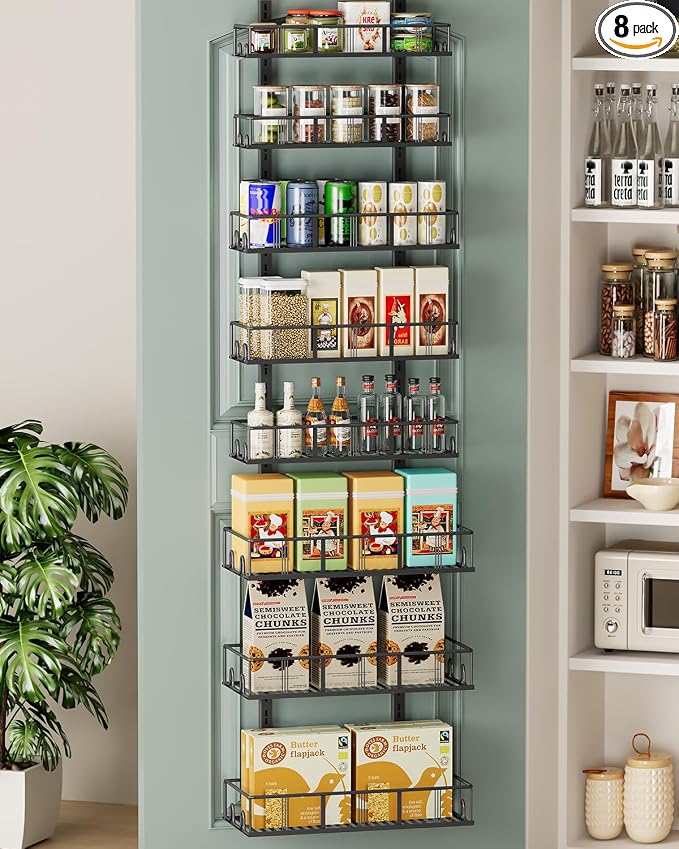 Bunoxea Black 8-Tier Over The Door Pantry Organizer, Pantry Organization And Storage, Metal Hanging Spice Rack Shelves Door, Home & Kitchen Essentials, Laundry Room Bathroom Organization