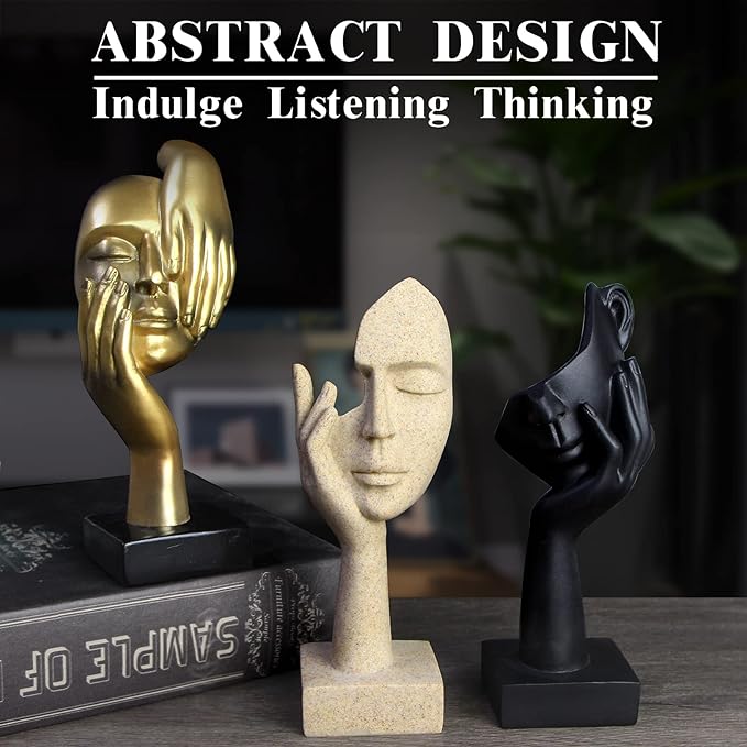 3 Pcs Thinker Statue,Modern Home Resin Sculptures,Collectible Figurines for Home Office Bookshelf Desktop Decor(Sandstone)