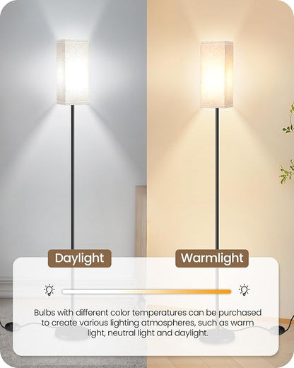 64.6" Floor Lamp, Pole with Foot Switch, Modern Standing Lamp Lampshade, Minimalist Freestanding Lamp (Bulb Not Included), for Living Room, Bedroom Office ETL Listed, Black and Beige E07LD05