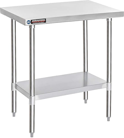 DuraSteel 30x36 Stainless Steel Work Table - NSF Commercial Prep Metal Table - Outdoor Pizza Oven Stand w/Under Shelf - Kitchen Island Laundry Utility Garage Microwave Stand Large Rolling Storage Cart