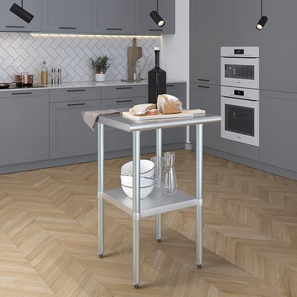 AmGood 24 in. x 24 in. Stainless Steel Work Table | Metal Kitchen Food Prep Table | NSF