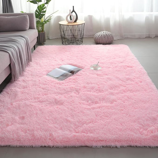Shag Area Rugs for Bedroom Living Room,4X6 Ultra Soft Fluffy Area Rugs for Dorm,Indoor Carpet Plush Rugs for Living Room Home Decor,Pink