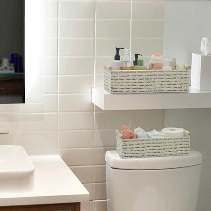 Toilet Paper Baskets for Organizing[2 pack],Paper Rope Wicker Storage Basket with Handle, Bathroom Basket for Bedroom, Nursery, Living Room.(white)