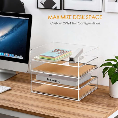 SANRUI Stackable 4-Tier Acrylic Desk Organizer, Clear Paper Letter Tray, Space-Saving Document File Holder for Home Office Workspace