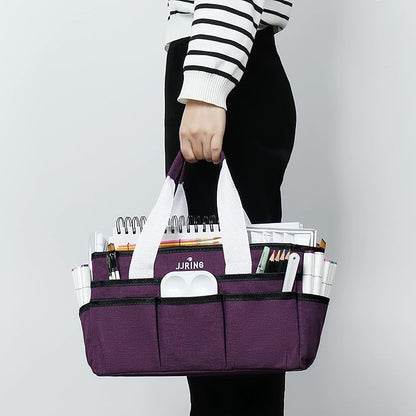JJRING Craft Organizer Tote Bag, Art Storage Caddy with Multiple Pockets, Deep Purple Sewing Bag for Art, Craft, Scrapbooking, Medical, and Office Supplies Storage