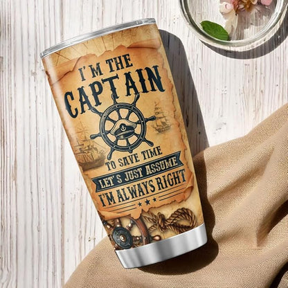 Captain Quote Travel Mug 20oz, Nautical Themed Stainless Steel Insulated Tumbler for Boating Enthusiasts, Funny Gift for Boat Owners, Men, Dad, or Outdoor Use