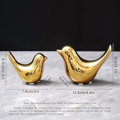 WhimWove 2 Pcs Ceramic Small Bird Figurines Modern Animal Statues for Home 、Room Decor and Bedroom Decor and Bookshelf Display (Gold)