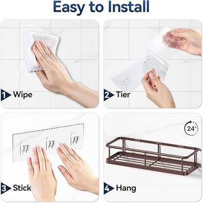 YASONIC Shower Caddy 2 Pack Rustproof Shower Organizer, Large Capacity Shower Shelves for Inside Shower, Bathroom Organizers and Storage with Soap Holder and 12 Hooks, Adhesive Shower Storage Bronze