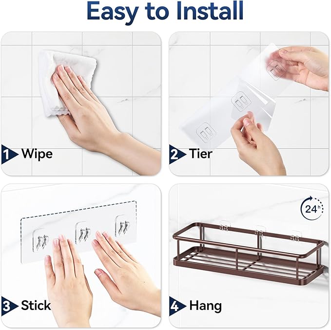 YASONIC Shower Caddy Adhesive, Rustproof Shower Organizer with Soap Holder, Large Capacity Shower Shelves for Inside Shower, No Drilling Bathroom Organizers and Storage for Home Decor（3 Pack Bronze）