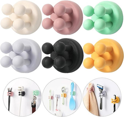 ZEZHOU Toothbrush Holders for Bathrooms Shower - 6Pcs Silicone Razor Holder Wall Mounted Self Adhesive Multifunctional Cute Hook for Kids Hanging Tooth Brush for Kitchen Living Room Office