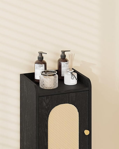 Hzuaneri Bathroom Storage Cabinet, Small Corner Floor Cabinet with 2 Doors and Adjustable Shelf, Narrow Toilet Paper Cabinets, Bathroom Organizer for Small Spaces, 7.9" D x 9.8" W x 29.5" Rattan Black
