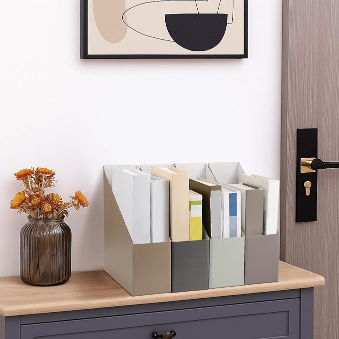 AmazingSpark Set of 4 Boho Floral Magazine File Holder Decorative Foldable Magazine Storage Boxes with Acrylic Label Holders Coquettish Boho Organizer for Office Home Organization Storage