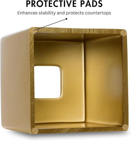Yew Design Gold Square Tissue Box Cover, Decorative Tissue Box Dispenser for Bathroom, Parlors, Office, Bedroom Dresser, Vanity Countertop, Nightstand, Car, and Desk